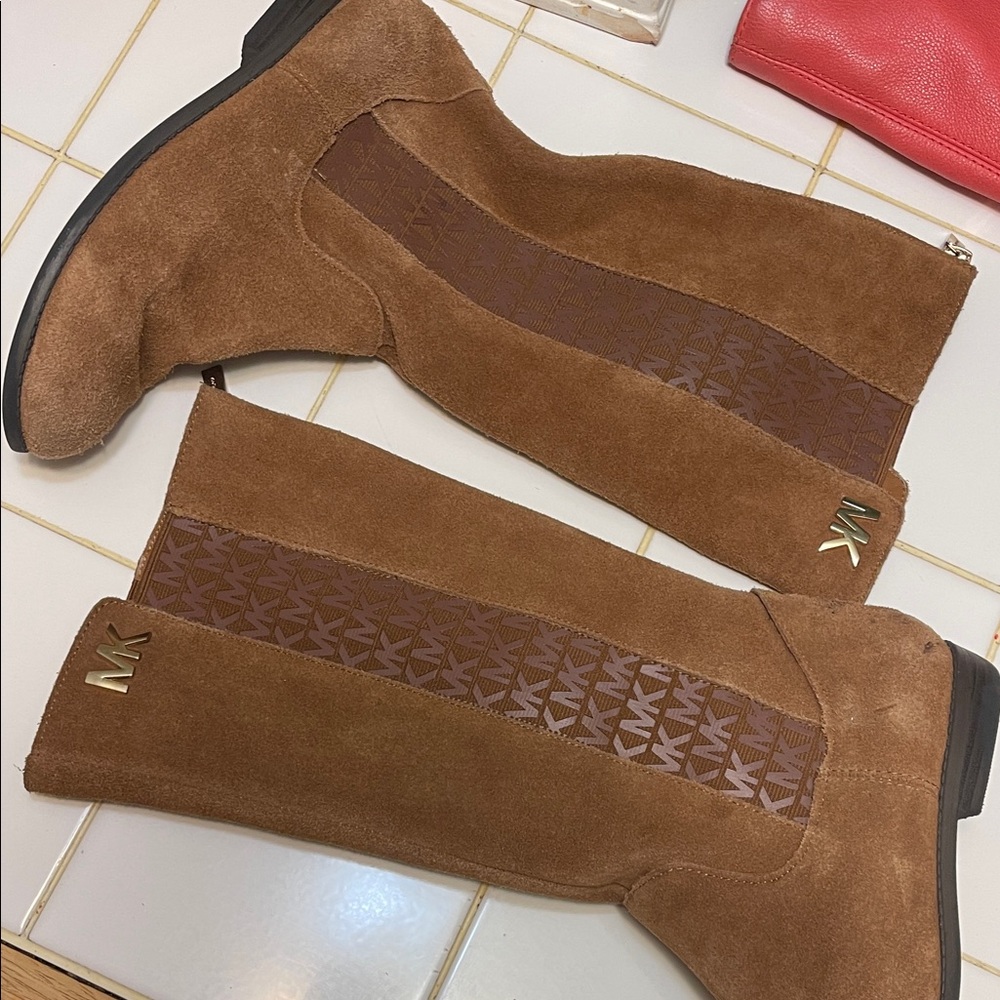 Michael Kors Tan Suede Boots with Logo Accent